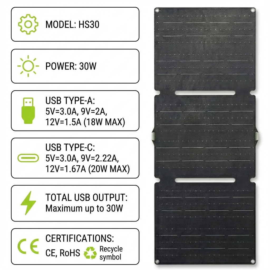 HS30 – 30W Foldable Solar Panel